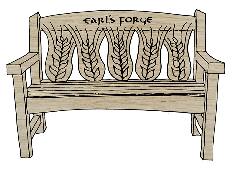 Illustration of a bench with barley backrest